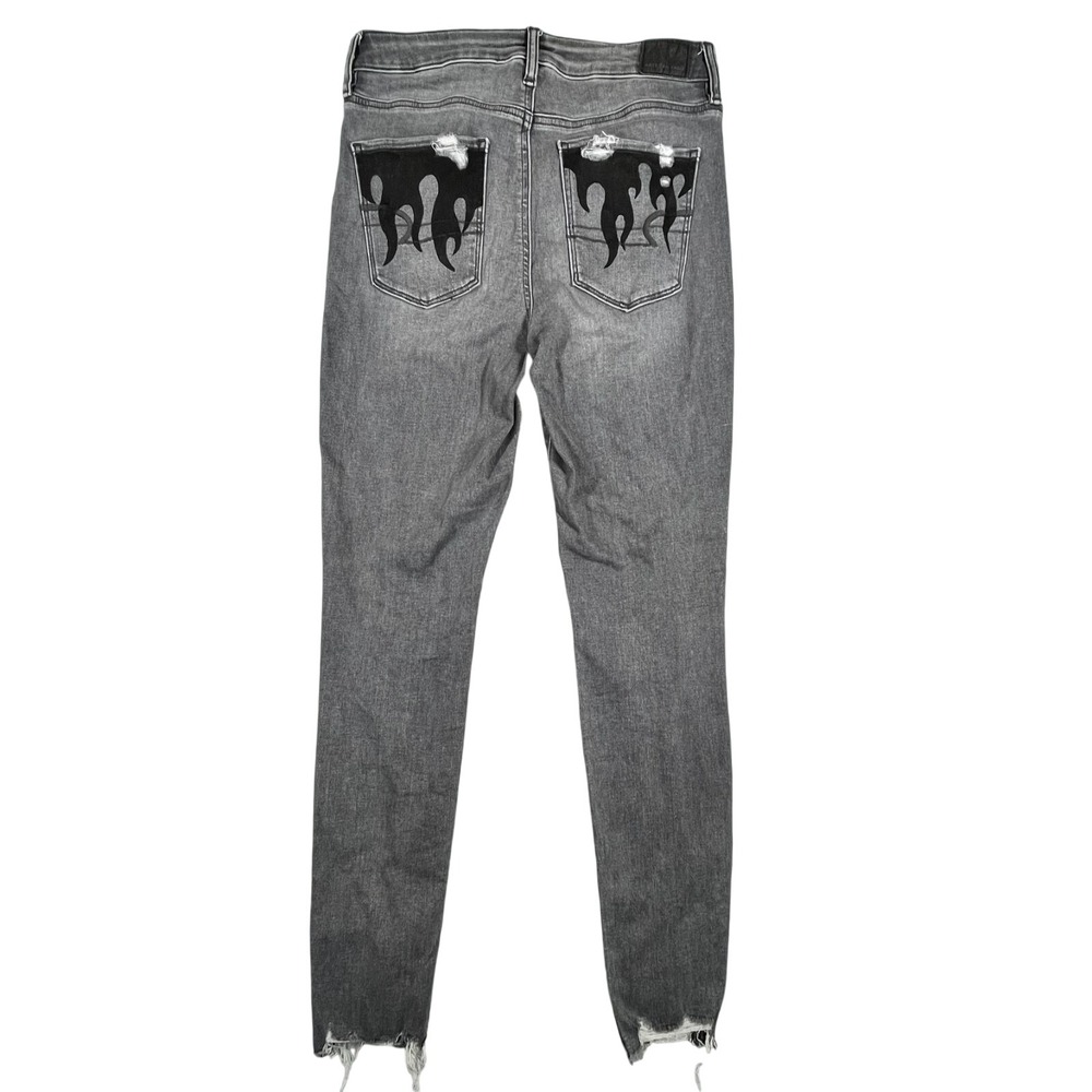 American Eagle Super Hi Rise Jegging Women's 8 Long Distressed Flame Hem Pockets - Picture 8 of 16